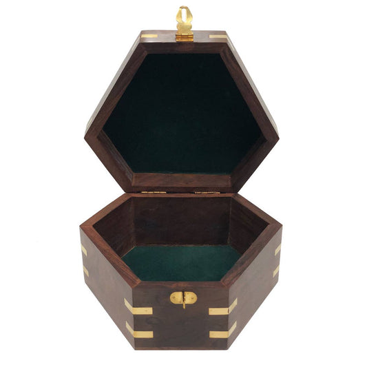 Polished Brass Sextant and Wooden Box with Magnification Lenses