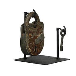 Who holds Your Key?  Vintage Lock & Keys on Stand (Set of 3)