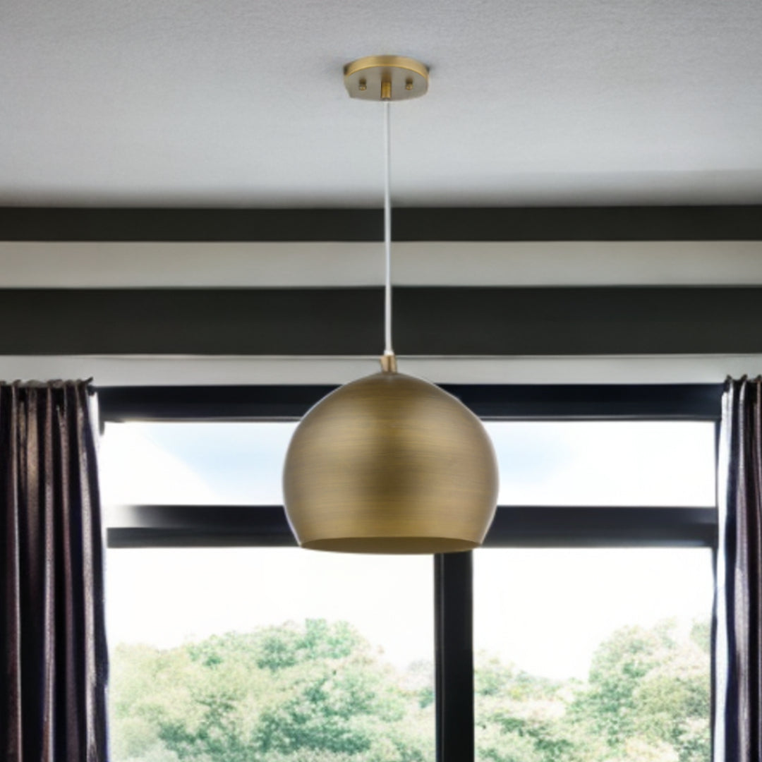 Latitude 1-Light Hand Painted Antique Gold Pendant With Gold Interior Shade